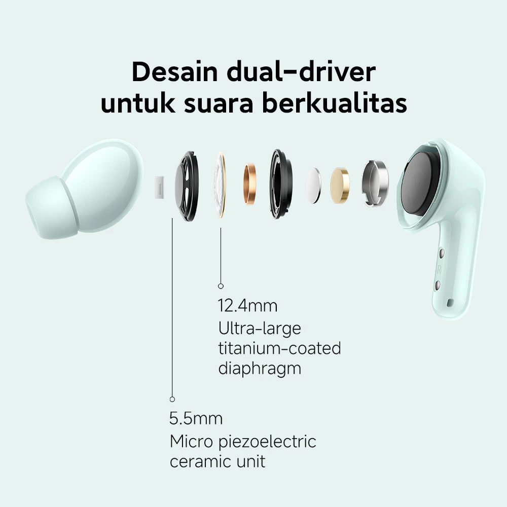 Xiaomi Redmi Buds 6 | Desain akustik dual-driver | Peredam bising hingga 49 dB | efek suara imersif 360° | Baterai hingga 48 Jam