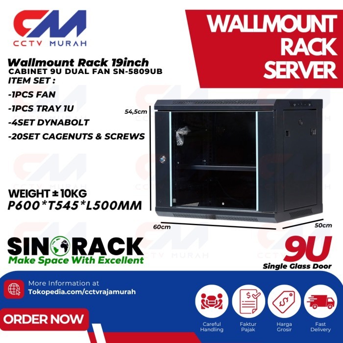 Jual Wallmount Rack Server 9U Depth 500MM , Rack Server Single Door 9u ...