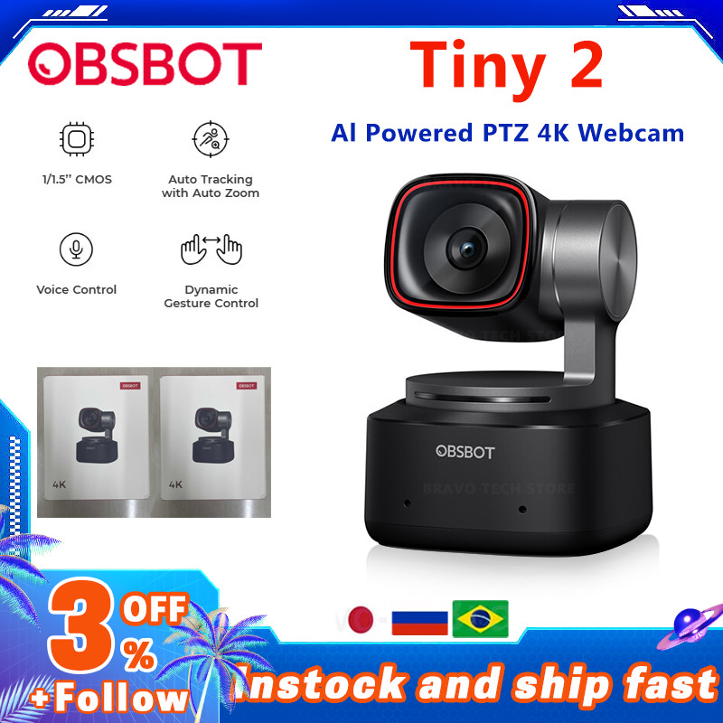 OBSBOT Tiny 2 Webcam PTZ 4K AI Con Sensore CMOS E Treppiede In Metallo