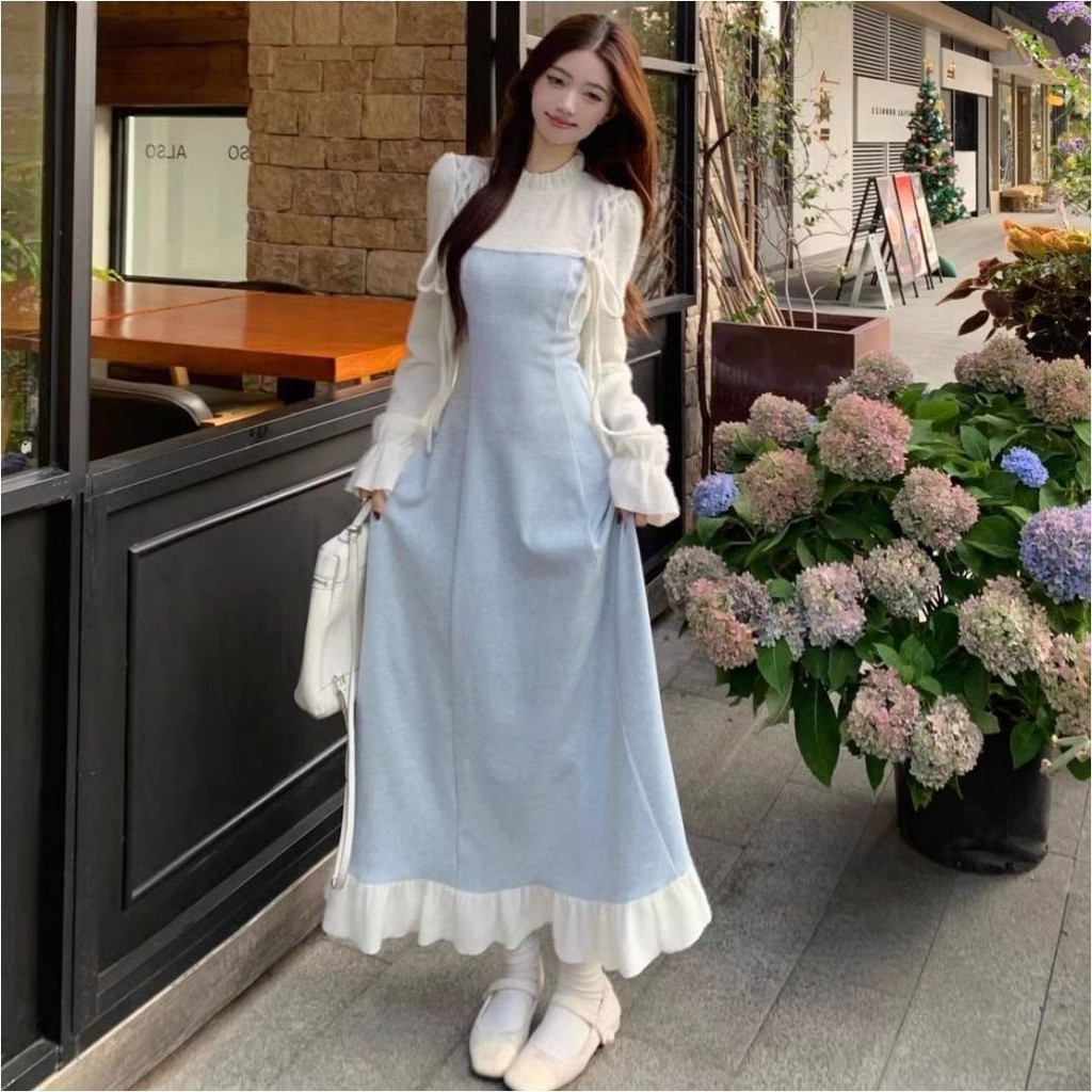 Jual Gaun Ruffle Dua Potong Elegan Gaya Prancis Baru untuk Wanita ...
