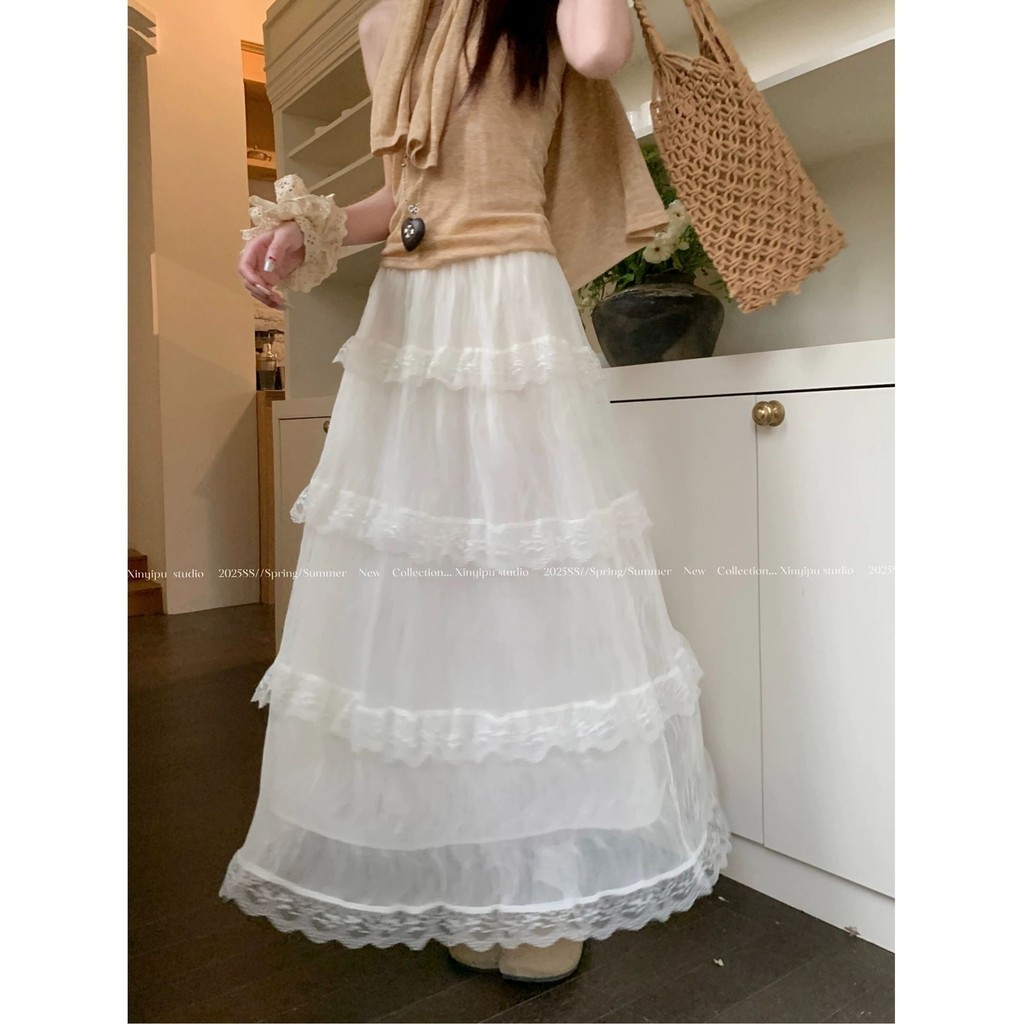 Jual Desain Baru Rasa Gaya Lembut Rok Midi dengan Trim Renda A Rok Kue ...