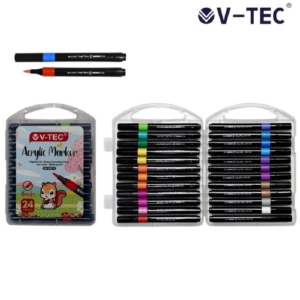 Jual V-TEC Acrylic Marker 24 Color AM 5367 B Trigonal Spidol Brush Pen ...