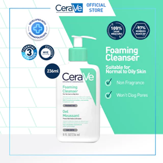 CeraVe Foaming Cleanser 236 ml – Skin Barrier Face Wash with Ceramide for Normal to Oily Skin [Pembersih Wajah Untuk Kulit Berminyak]