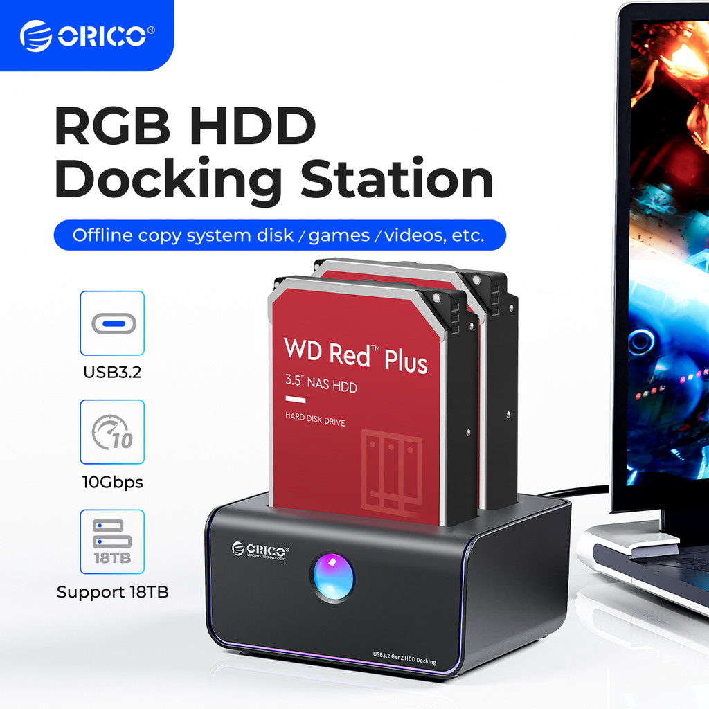 Jual YUHSIU RGB Light 2-bay Type-C 10Gbps Hard Disk Docking Station for ...