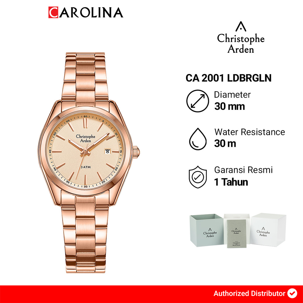 Jam Tangan Wanita CHRISTOPHE ARDEN CA 2001 LDBRGLN Gold Dial Rose Gold Stainless Steel Strap