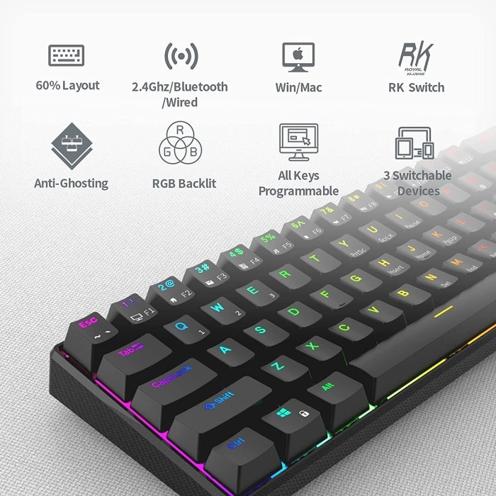 Jual Royal Kludge Rk61 Rgb 60% Mechanical Keyboard Wireless | Shopee ...