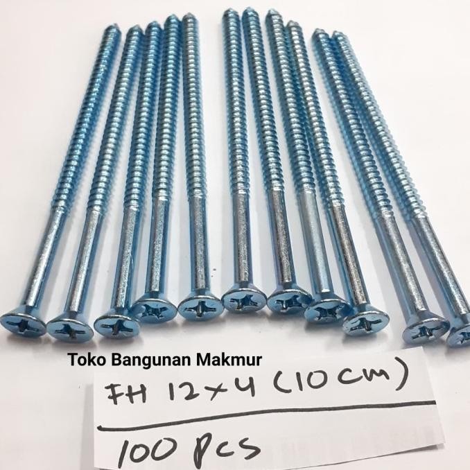 Jual SKRUP 10CM 12X4 IN SEKRUP FH 12 KEPALA RATA 100PCS | Shopee Indonesia