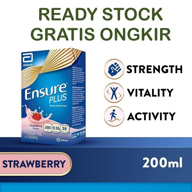Jual SUSU Abbott Ensure Plus Packet Milk - Strawberry 200ml | Shopee ...