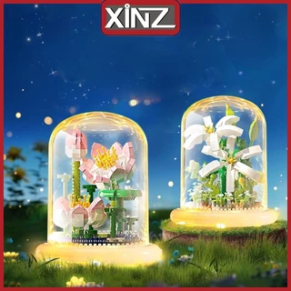XiNZ Brick Lampu Bunga Nano Block Bunga Mawar Brick Sunflower Balok Susun Tulip Bricks Mainan Balok