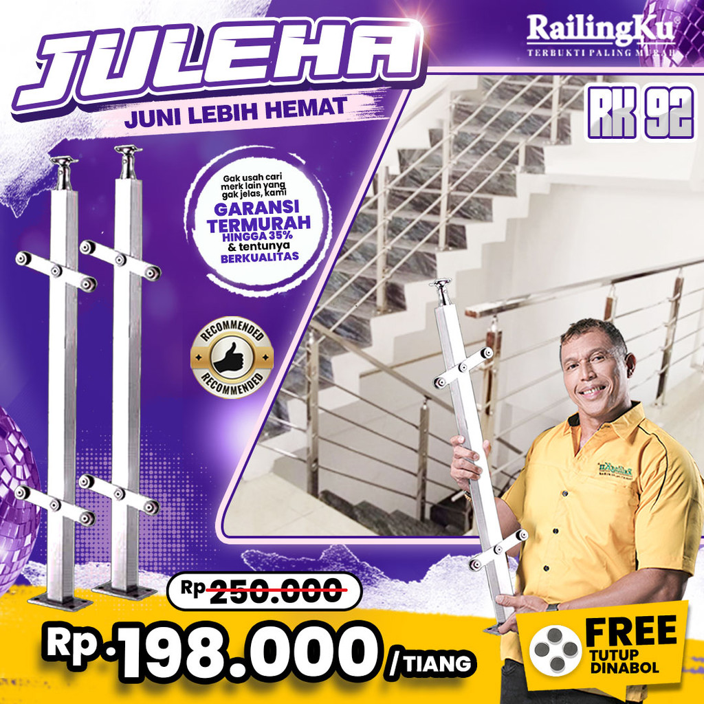 Jual [JULEHA] Railing Tangga Stainless Minimalis Tiang Railingku RK 92 ...