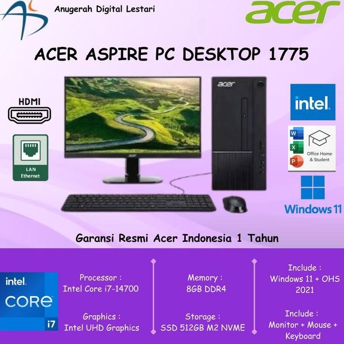 Jual Acer Aspire PC Desktop 1775 Core I7-14700 8/512GB SSD WIN 11 OHS ...
