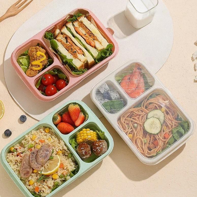 Jual Lunch Box Reusable 3 Compartment Divided Bento Box Kid School ...