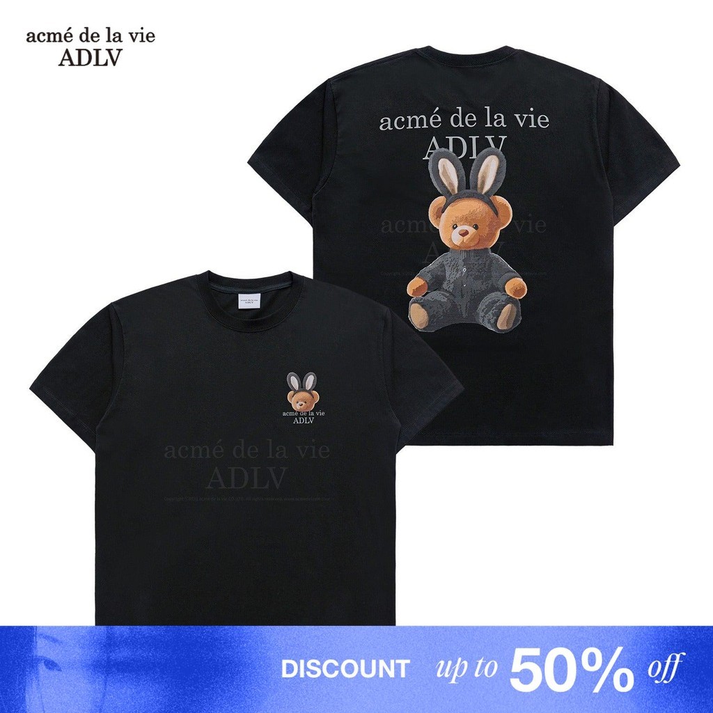 Jual ADLV Rabbit Bear Doll Logo Short Sleeve T-Shirt Black - Kaos ...