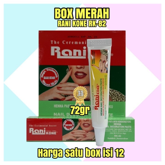 Jual TERBARU! RANI KONE HENA PASTE REDISH KEMASAN MERAH 72gr (harga/box ...