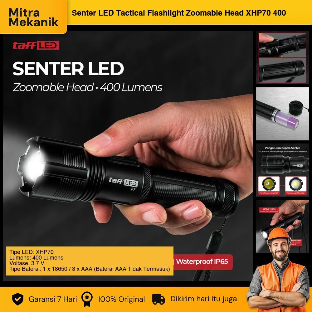 Jual Senter LED Tactical Flashlight Zoomable Head XHP70 400 Lumens - P7 ...