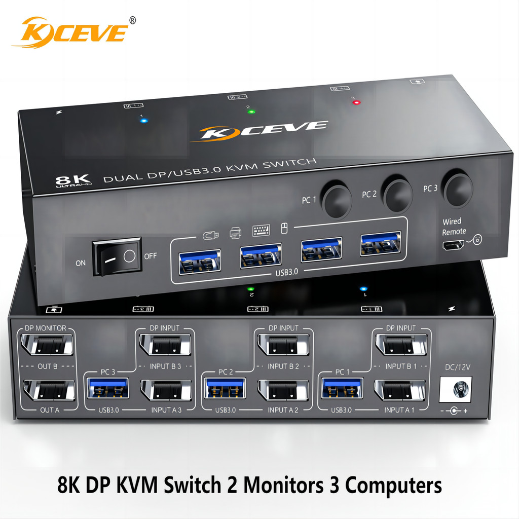 KCEVE KVM Switch For 2 Computers & 2 Monitors - USB C & HDMI, 4K@60Hz, USB 3.0 Hub, 60W PD