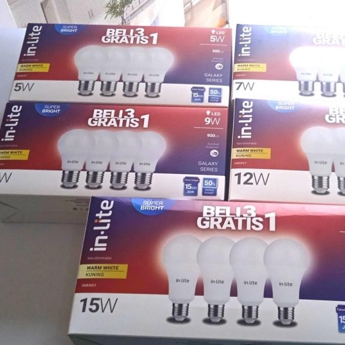 Jual Led Bulb Paket Inlite In Lite 5W 7W 9W 12W 15W Watt 3 Free 1 ...