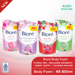 Biore Body Foam Sabun Mandi Berry Happy 800ml + Calming Nature 800ml + Relaxing Aromatic 800ml + Floral Spa 800ml Pouch