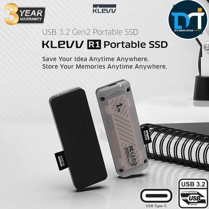 Jual KLEVV R1 Portable SSD 500GB 1TB 2TB USB 3.2 Gen 2 Type C I A 3D ...