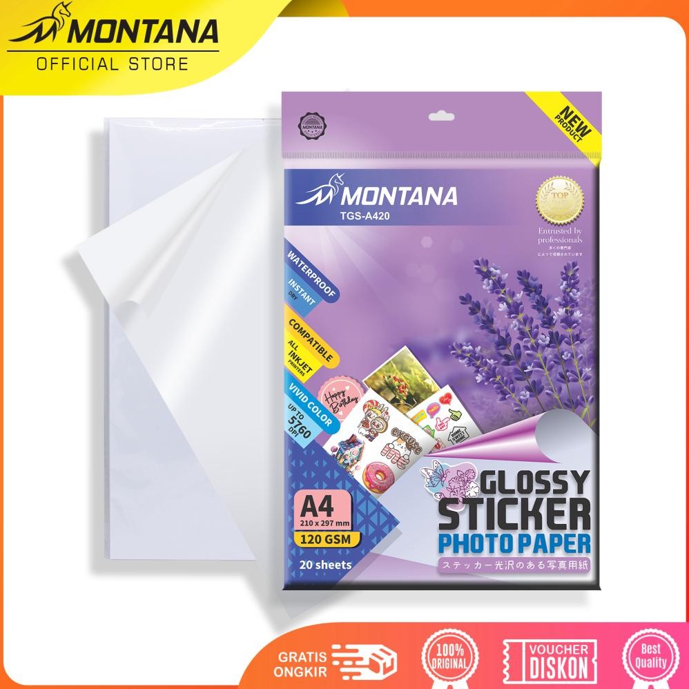 Jual MONTANA GLOSSY STICKER PHOTO PAPER A4 20 SHEETS 120 GSM KERTAS ...