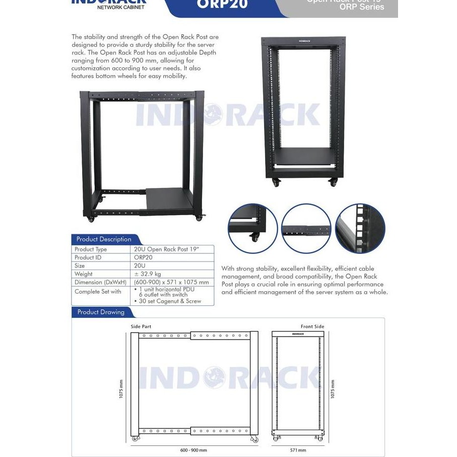 Jual Indorack - Orp20 - Open Rack Post 20U 19