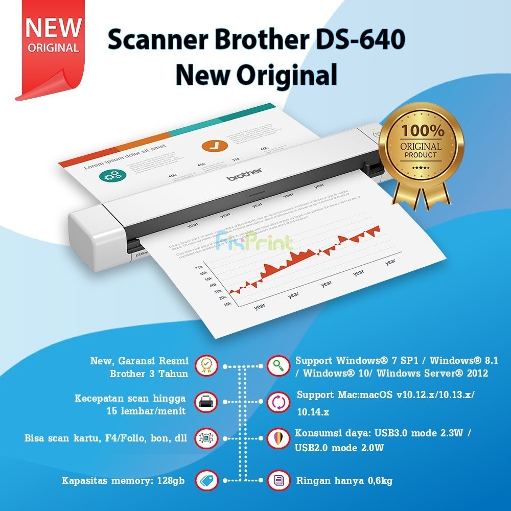 Jual Scanner Brother DS-640 Compact Mobile Document Scanner DS640 New ...