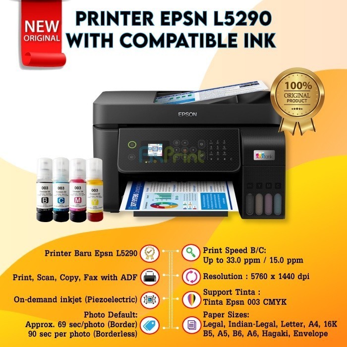 Jual Epson L5290 HItam L5296 Putih All In One WIFI ADF FAX TInta 003 ...