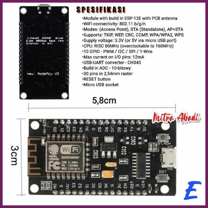 Jual | MTA | NODEMCU ESP8266 V3 LUA CH340G WIFI MODULE | Shopee Indonesia