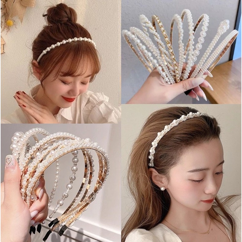 Bando Mutiara Variasi Pearl Headband Bando Korea Mutiara Import Pearl  Headpiece Bando Hijab Aksesoris Rambut Mutiara Bando Wanita