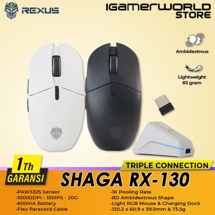 Jual Rexus Shaga Rx130 Wired / Wireless Gaming Mouse | Shopee Indonesia