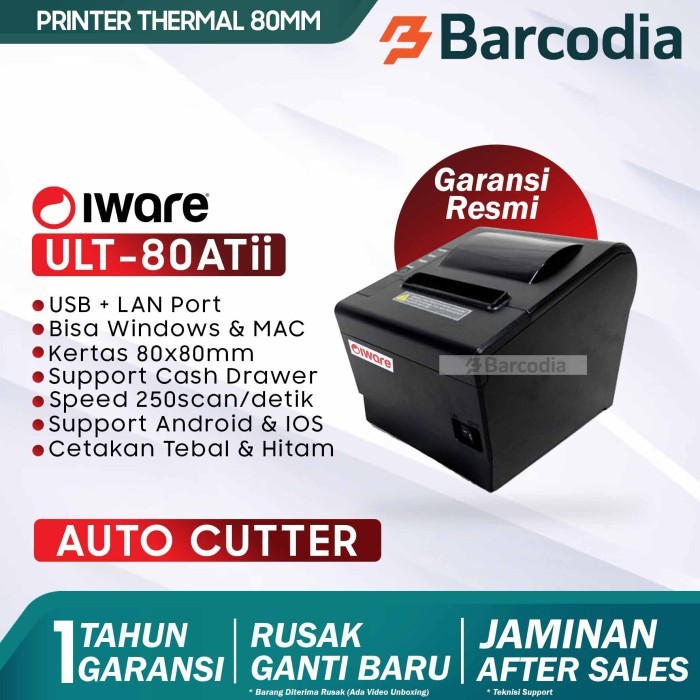 Jual PRINTER KASIR 80 MM THERMAL ULTRON ULT-80ATII USB+LAN (AUTO CUTTER ...