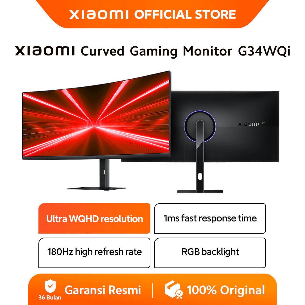 Xiaomi Curved Gaming Monitor G34WQi | Ultra Wide QHD 18F0Hz 1ms Gaming Monitor 34 Inch | Resmi 3 Tahun [ Official Store ]