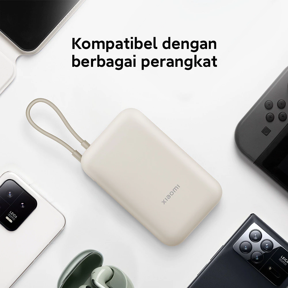 Xiaomi Power Bank 10000mAh | Kabel Daya Terintegrasi | Ringkas| Kompatibel Berbagai Perangkat | USB Type-C
