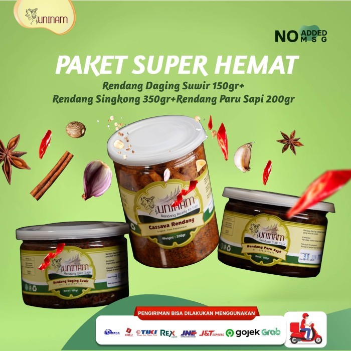 Jual Rendang uninam paket daging suwir, paru, singkong | Shopee Indonesia