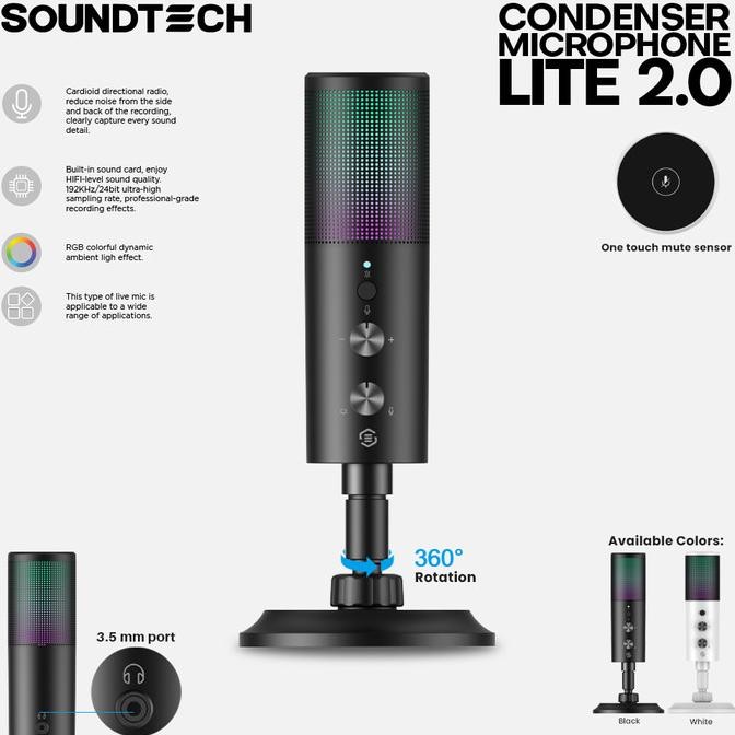 Jual Soundtech Lite 2.0 Usb Microphone Condenser Cardioid Rgb Streaming ...
