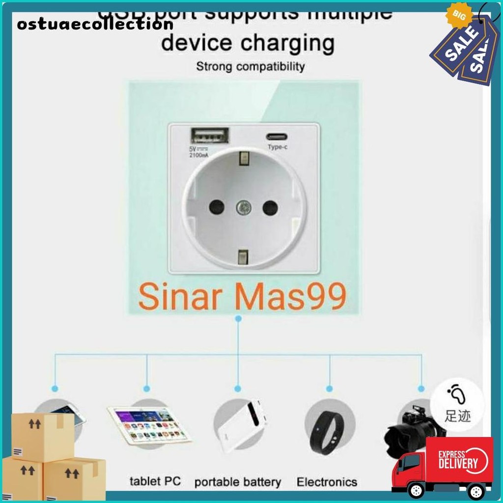 Jual Stop Kontak Dinding Eu Plug Dengan 2 Port 1 Usb + Type -C Dual ...