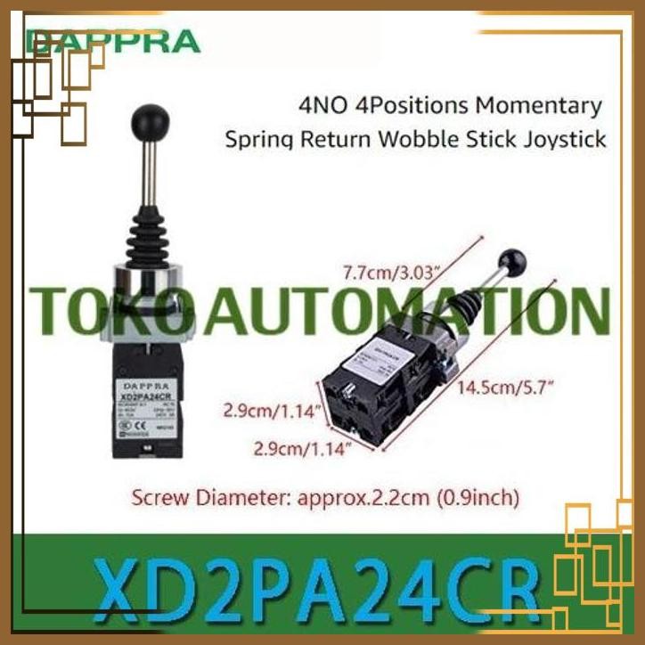 XD2PA24CR 4-Position Spring Return Joystick Switch - 4NO, 15A, AC/DC, For Industrial Use