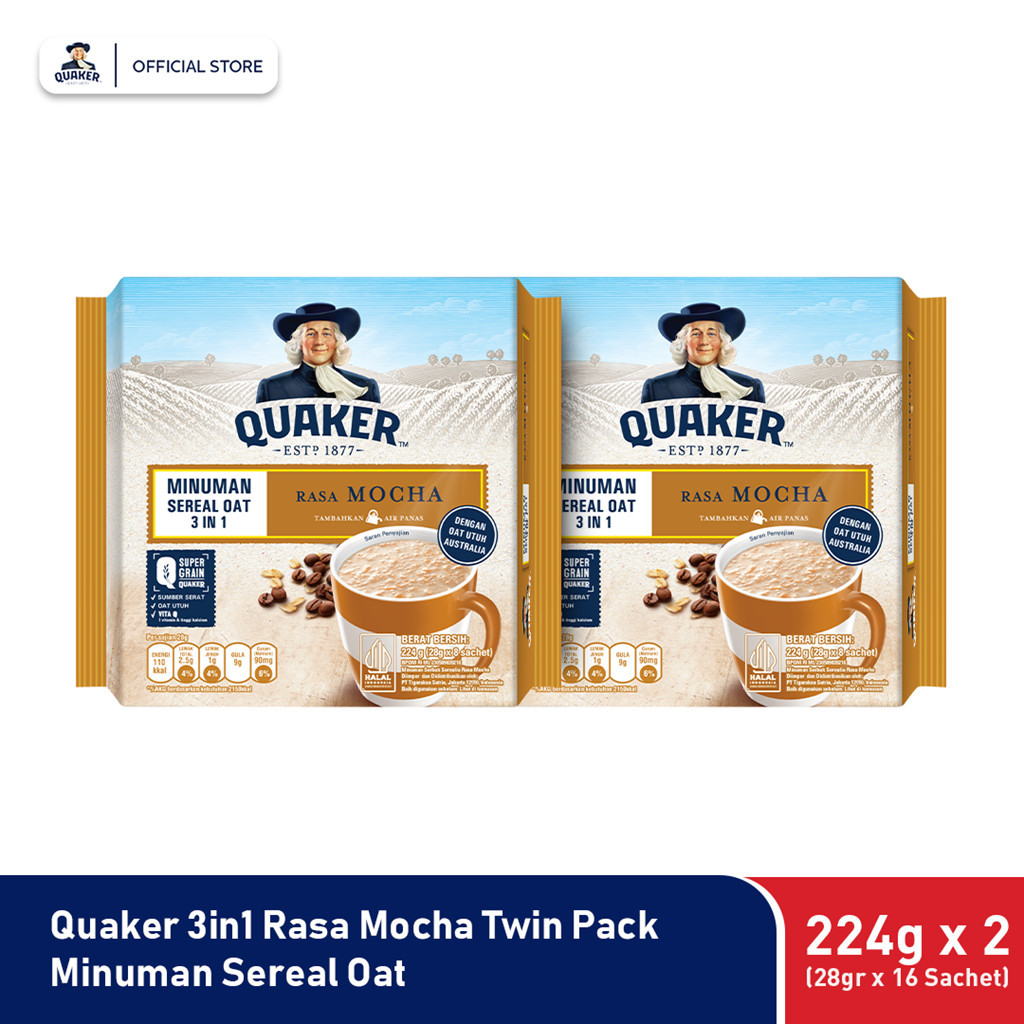 Jual Quaker 3in1 Mocha Minuman Sereal Oat 224gr (28gr x 8 sachet) x 2 ...