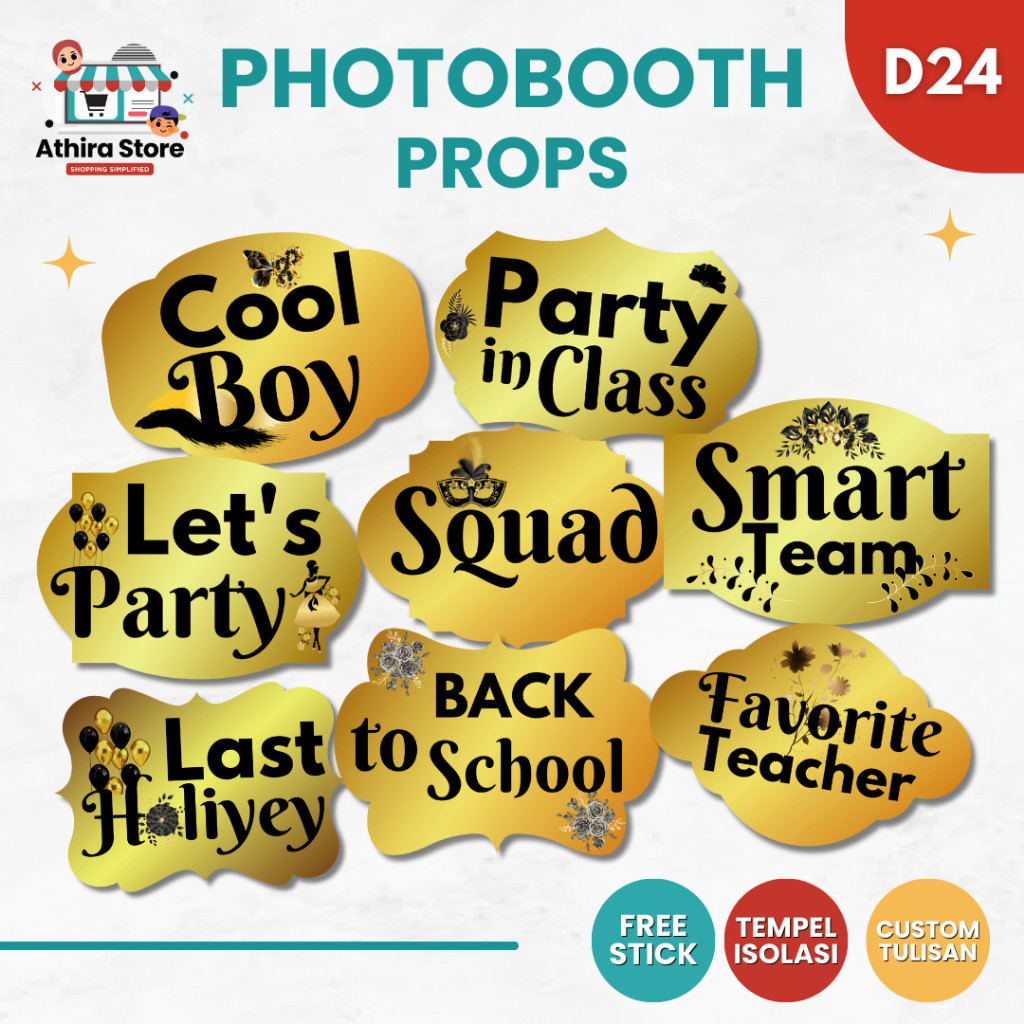 Jual D24 Photo booth props Gold Custom wedding Photobooth props foto ...