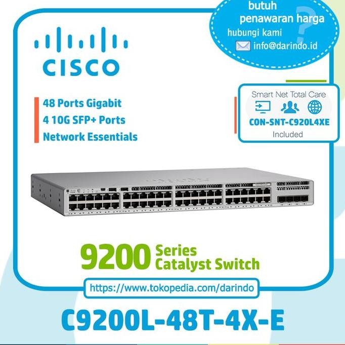 Jual Cisco C9200L-48T-4X-E Catalyst 9200 Series Switch + Smart Net New ...
