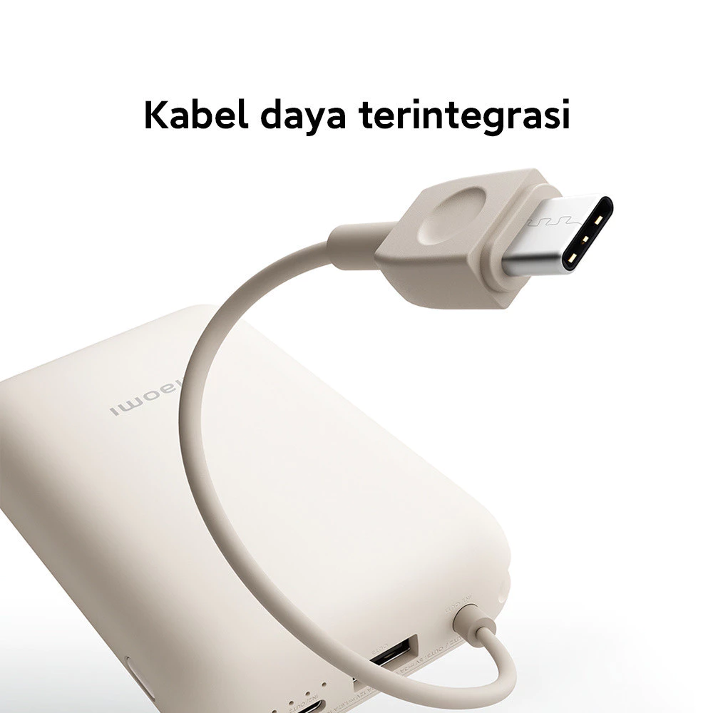 Xiaomi Power Bank 10000mAh | Kabel Daya Terintegrasi | Ringkas| Kompatibel Berbagai Perangkat | USB Type-C