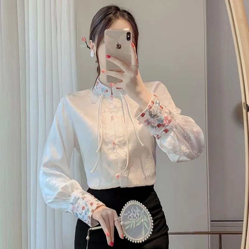 Jual Kemeja Kancing Simpul Tiongkok Baru#Wanita Gaya Cina Retro Kerah ...