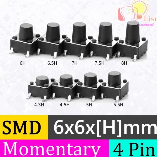 Produktbild von 200x Taktiler 6x6 Mm Mini-Druckknopfschalter – 10 Höhen (4,3–13 Mm), 4-Pin, Sortiment In Box