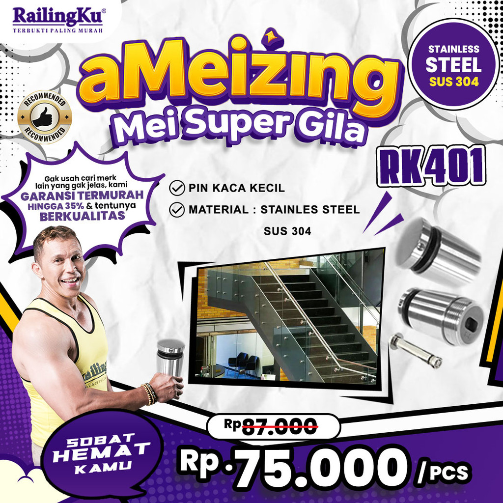 Jual [AMEIZING] Railingku Frameless Glass Railing Pin Kaca RK 401 ...