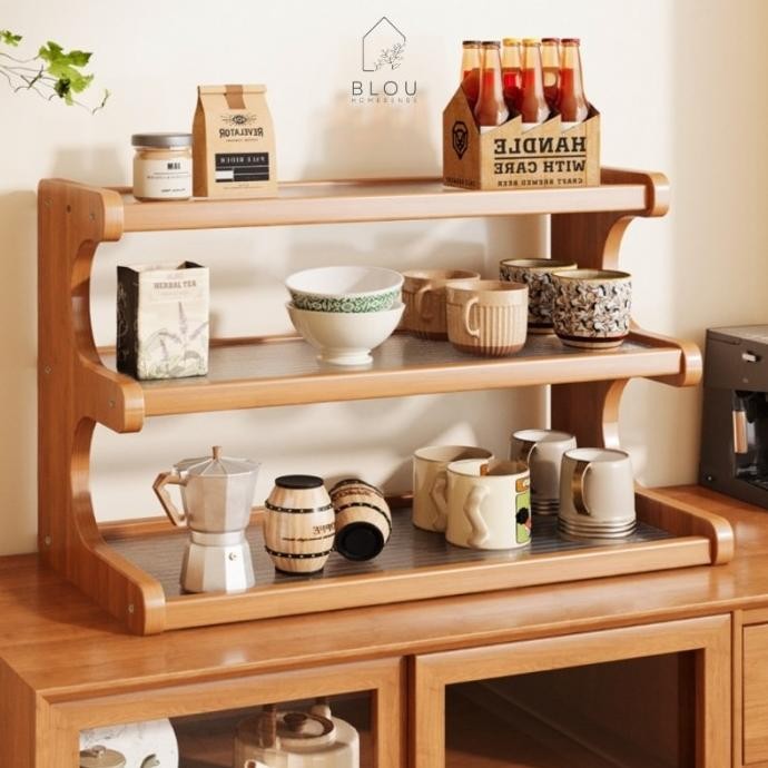Jual Blou Rak Kayu Aesthetic Estetik Kitchen rack seasoning storage ...