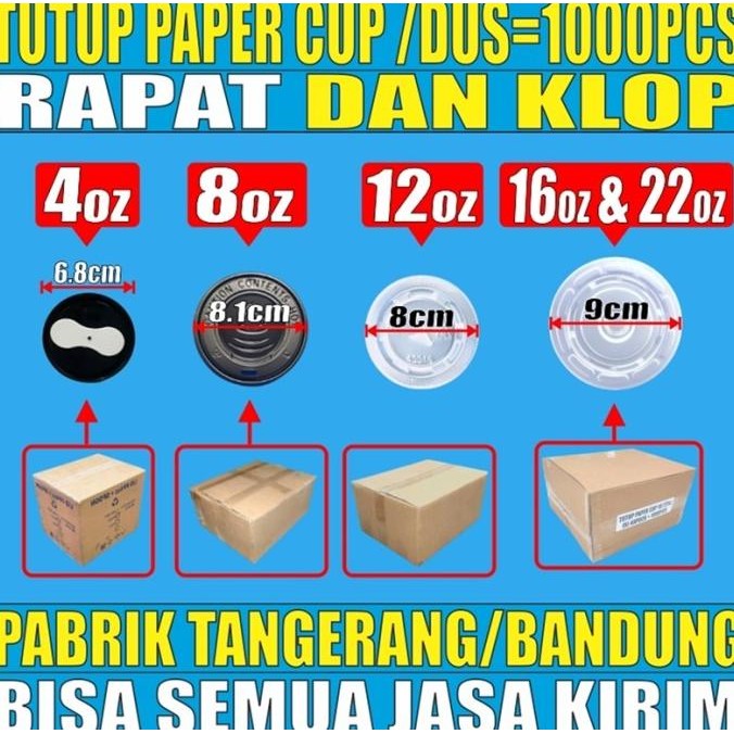 Jual Tutup Paper Cup Rapat Klop 4Oz 8Oz 12Oz 16Oz 22Oz Per Dus Hanya ...