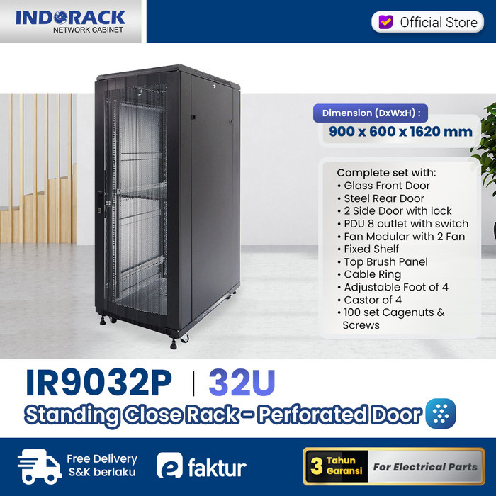 Jual Indorack IR9032P Close Rack 32U Depth 900mm Perforated Door Rak ...