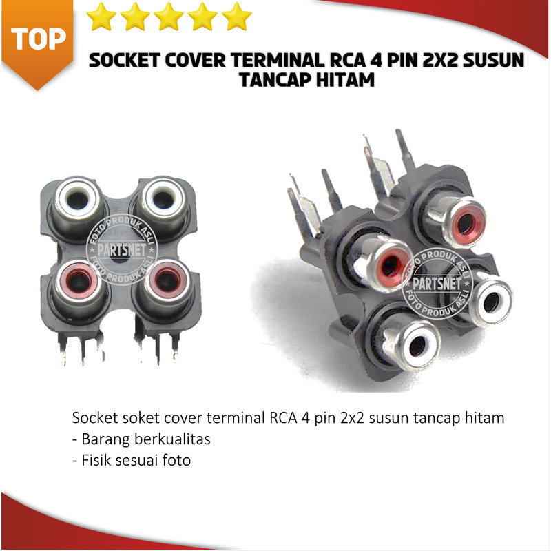 Jual Socket soket cover terminal RCA 4 pin 2x2 susun tancap hitam ...