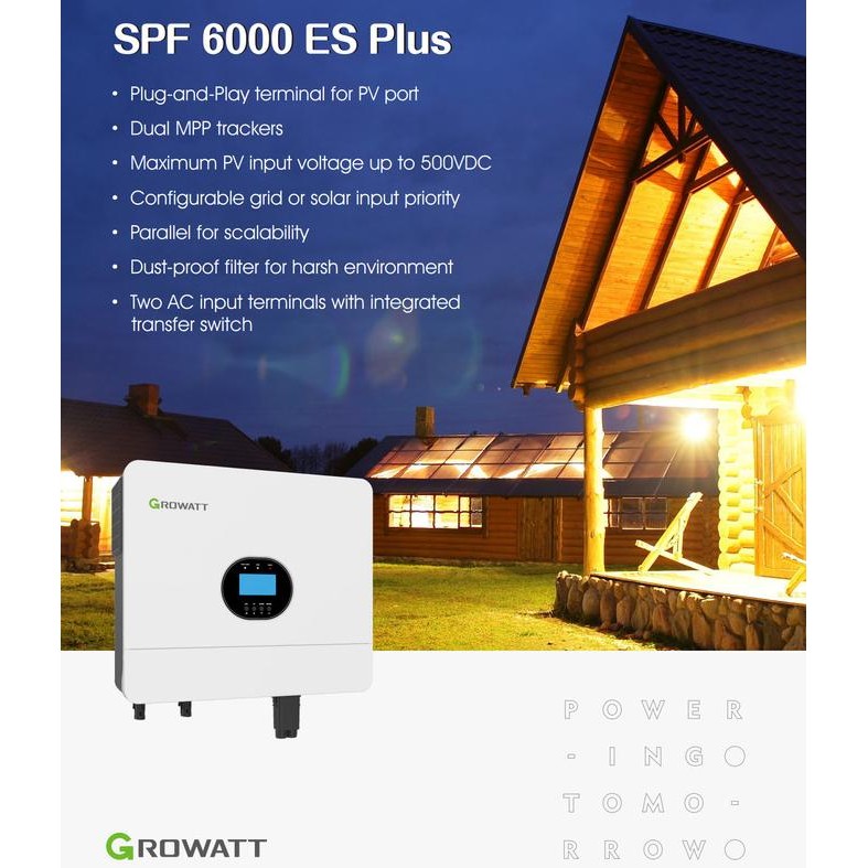 Jual GROWATT SPF 6000 ES PLUS PV SOLAR OFF-GRID STORAGE INVERTER 6KW ...