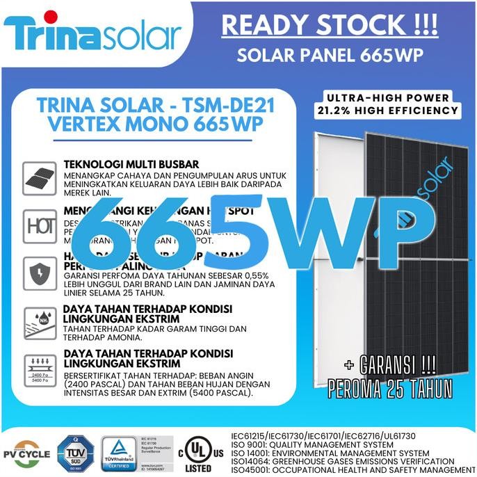 Jual Trina Solar Cell / Panel Surya 665WP Mono Tier 1 Bukan Jinko Longi ...